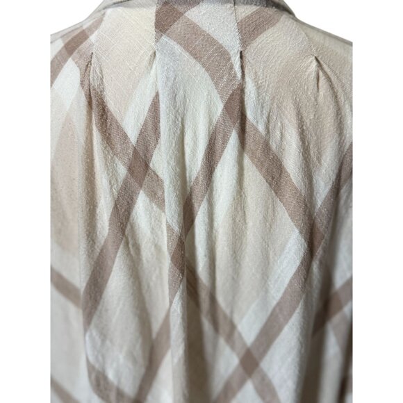 FREE PEOPLE Womens Peppy Plaid M Tunic Shirt White Brown Button Up Back Ruffle - Picture 12 of 13